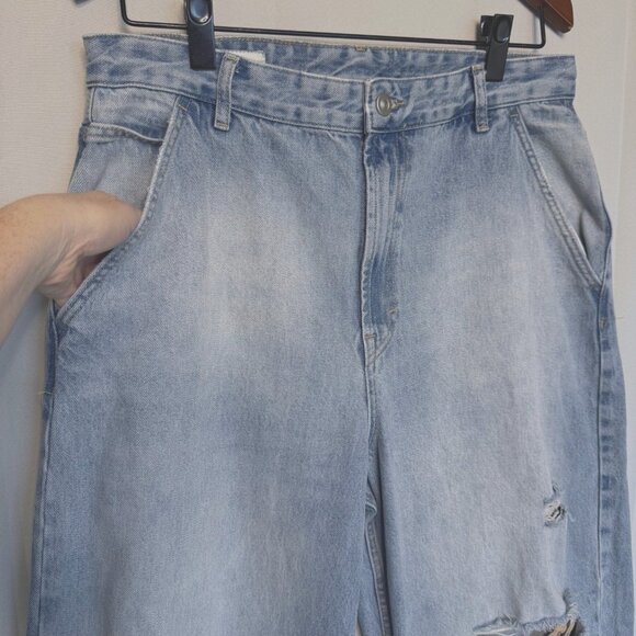 Zara Men Blue 100% Cotton Relaxed Baggy Fit Y2K Distressed Jeans Size 32 - Picture 4 of 13